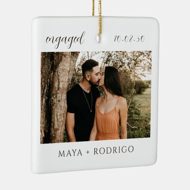 Modern Script Rustic Engagement Photo Keepsake  Ceramic Ornament (Right)