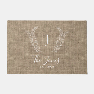 Modern script rustic family custom monogrammed doormat