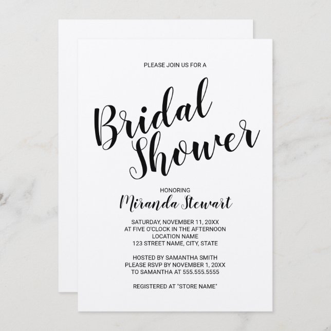 Modern Script Rustic Kraft Paper Bridal Shower Invitation (Front/Back)