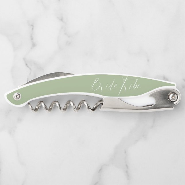 Modern Script Sage Bridesmaid Proposal Bride Tribe Corkscrew (Back)