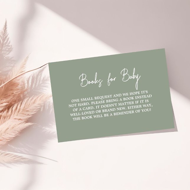 Modern Script Sage Gree Baby Shower Book Request  Enclosure Card (Creator Uploaded)