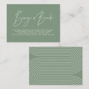 Modern script sage green baby shower bring a book card