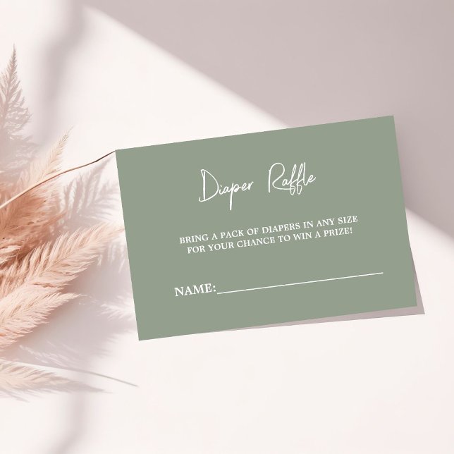 Modern Script Sage Green Baby Shower Diaper Raffle Enclosure Card (Creator Uploaded)