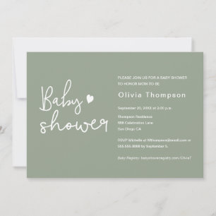 Modern script Sage green Baby Shower Invitation
