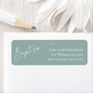 Modern Script Sage Green Baptism Return Address