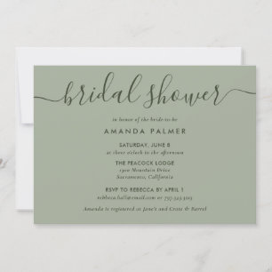 Modern Script Sage Green Bridal Shower Invitation