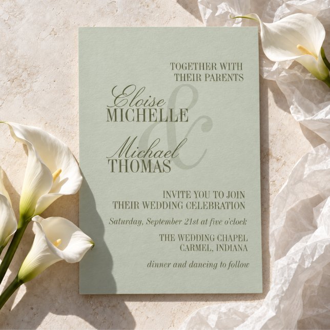 Modern Script Sage Green Formal Wedding Invitation (Modern Script Sage Green Formal Wedding Invitation)