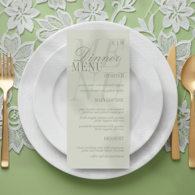 Modern Script Sage Green Formal Wedding Menu (Set the dinner tables of your big day with this Modern Script Sage Green Formal Wedding Menu! )