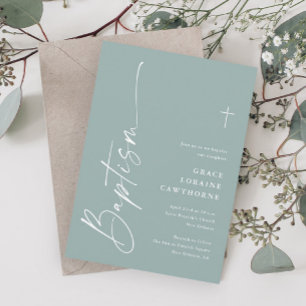 Modern Script Sage Green Gender Neutral Baptism Invitation