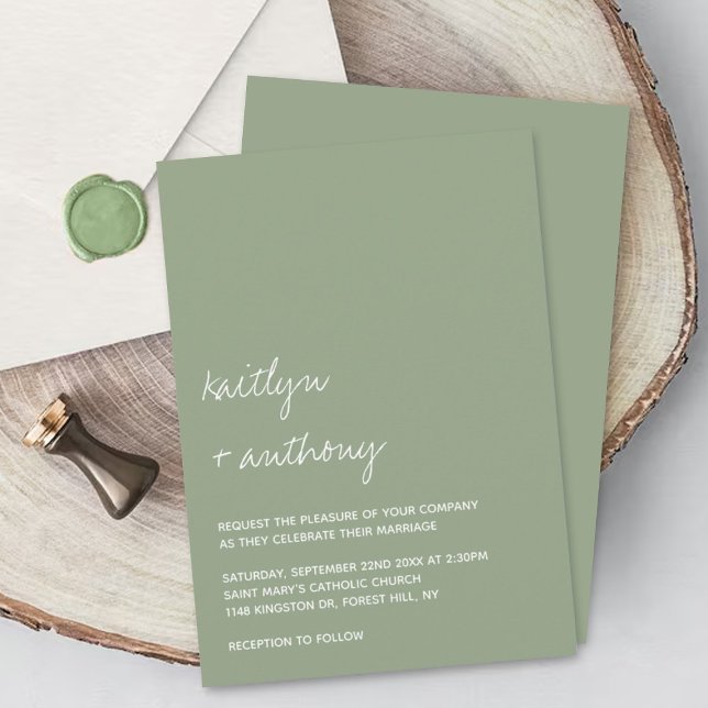 Modern Script Sage Green Minimalistic Wedding Invitation (Creator Uploaded)