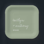 Modern Script Sage Green Minimalistic Wedding Paper Plate<br><div class="desc">Celebrate in style with these modern and very trendy wedding paper plates. This design is easy to personalise with your own wording and your guests will be thrilled when they see these fabulous party paper plates. Matching items can be found in the collection.</div>