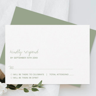 Modern Script Sage Green Minimalistic Wedding RSVP Card