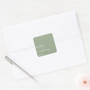Modern Script Sage Green Minimalistic Wedding Square Sticker