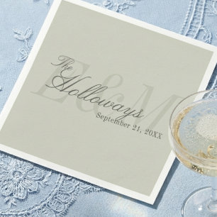 Modern Script Sage Green Monogram Wedding Napkin