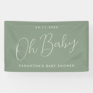 Modern Script Sage Green Oh Baby Shower Banner