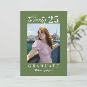 Modern Script Sage Green Photo Graduation Party Invitation