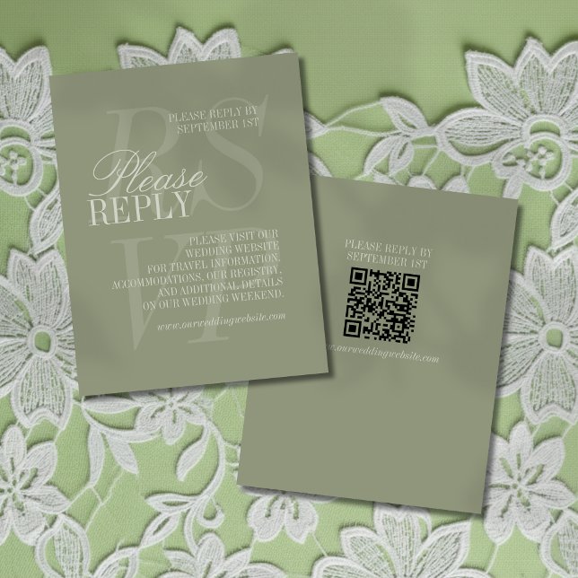 Modern Script Sage Green QR Formal Wedding  RSVP Card (Invite guest to give their response for your big day with this Modern Script Sage Green RSVP!)