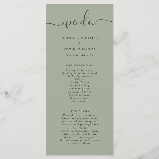 Modern Script Sage Green We Do Wedding Programme (Front)