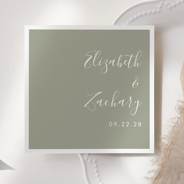 Modern Script Sage Green Wedding Napkin (Creator Uploaded)