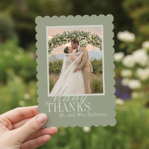 Modern Script Sage Green Wedding Photo Thank You Card