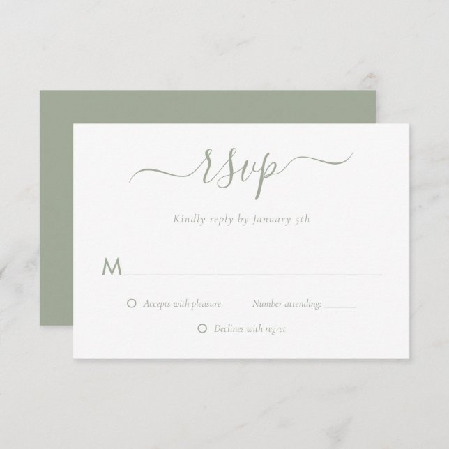Modern Script Sage Green Wedding RSVP Cards (Front/Back)
