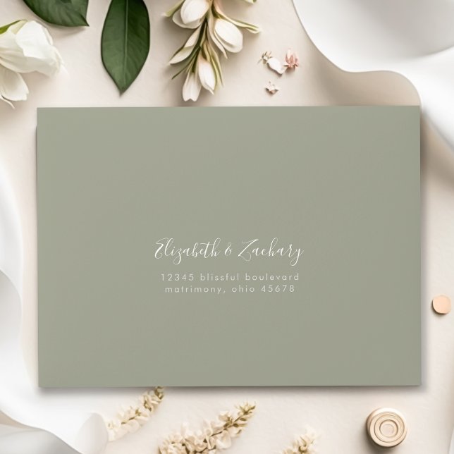 Modern Script Sage Green Wedding RSVP Return Envelope (Creator Uploaded)