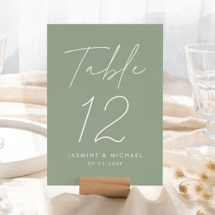 Modern Script Sage Green Wedding Table Number Card