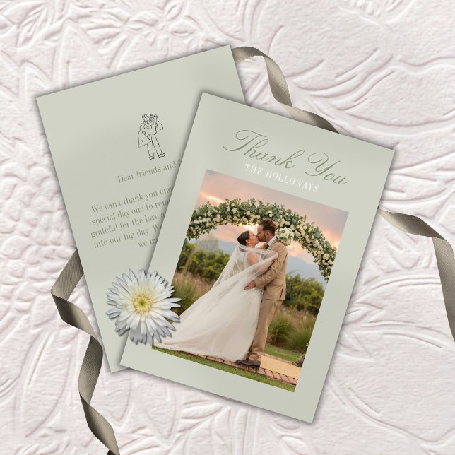 Modern Script Sage Green Wedding Thank You Card (Modern Script Sage Green Wedding Thank You Card)