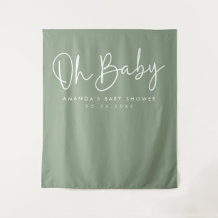 Modern Script Sage Oh Baby Baby Shower Backdrop Tapestry