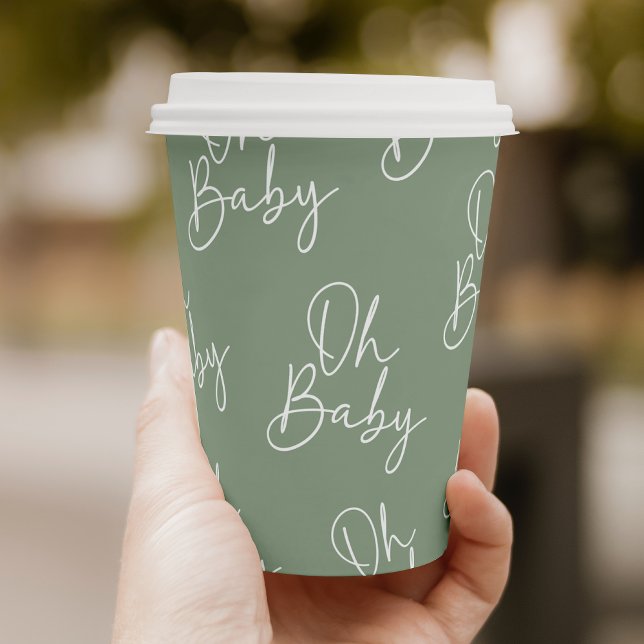 Modern Script Sage Oh Baby Simple Baby Shower Paper Cups (Creator Uploaded)