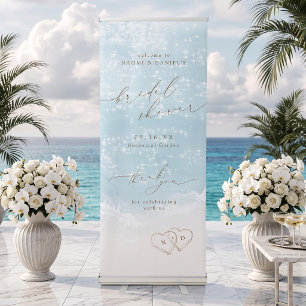 Modern Script Sand Hearts Beach Bridal Shower Sign