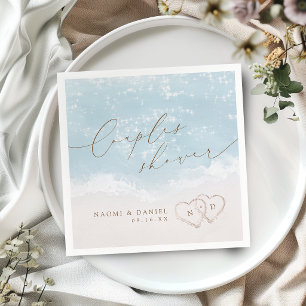 Modern Script Sand Hearts Beach Couples Shower Napkin