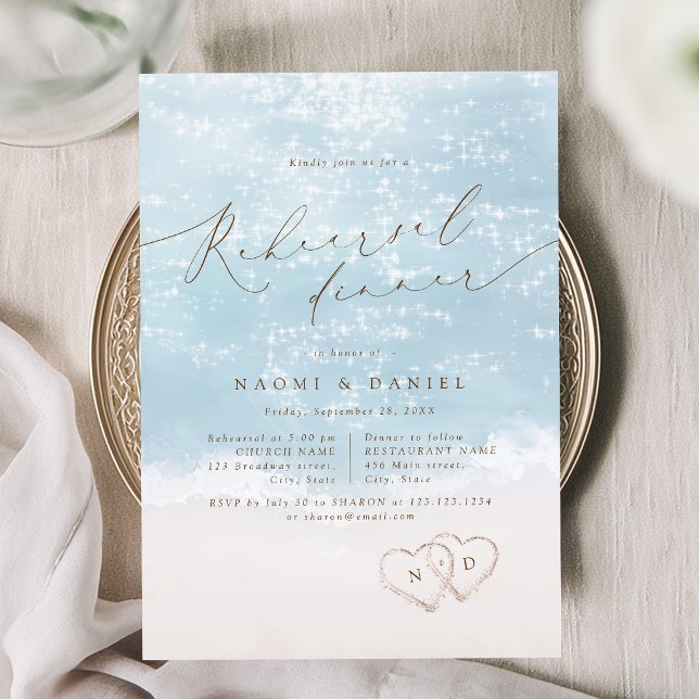 Modern Script Sand Hearts Beach Rehearsal Dinner Invitation (Modern Script Sand Hearts Beach Rehearsal Dinner Invitation)