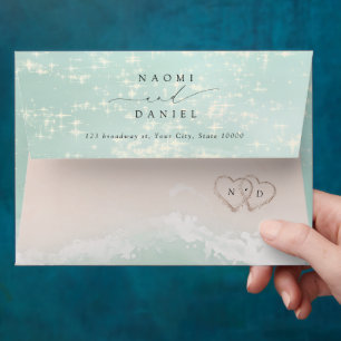 Modern Script Sand Hearts Beach Return Address Envelope