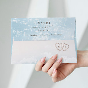 Modern Script Sand Hearts Beach Return Address Envelope