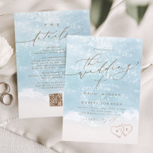 Modern Script Sand Hearts Beach Wedding All In One