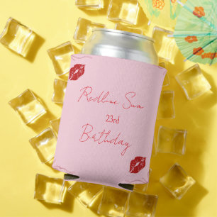 Modern Script Sassy Pink Bow Birthday Welcome Can Cooler