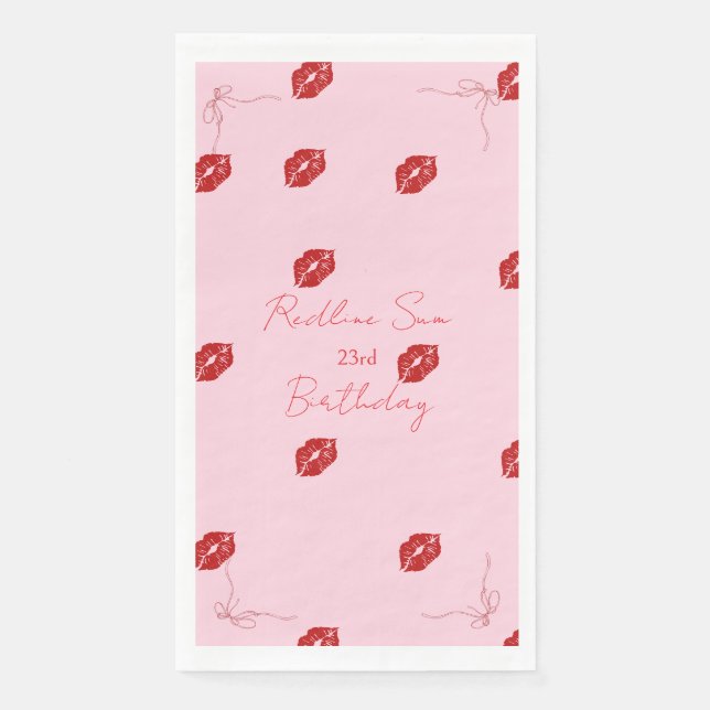 Modern Script Sassy  Pink  Bow Birthday Welcome Napkin (Front)