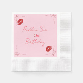 Modern Script Sassy Pink Bow Birthday Welcome Napkin