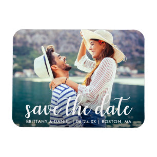 Modern Script Save The Date Announcement Photo Magnet