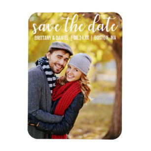 Modern Script   Save The Date Couple Photo Magnet