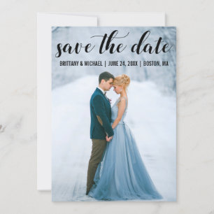 Modern Script Save The Date Engagement Photo B Invitation