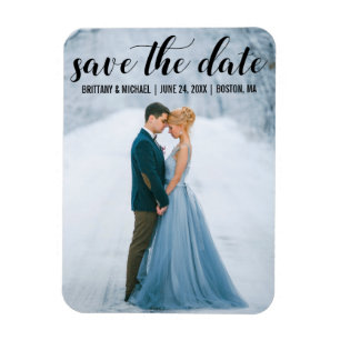 Modern Script Save The Date Engagement Photo B Magnet