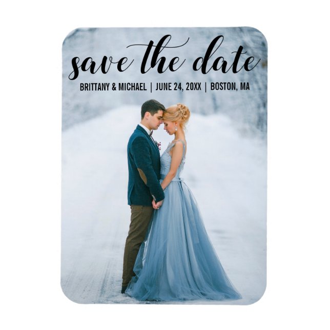 Modern Script Save The Date Engagement Photo B Magnet (Vertical)