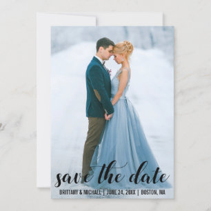 Modern Script Save The Date Engagement Photo BL Invitation