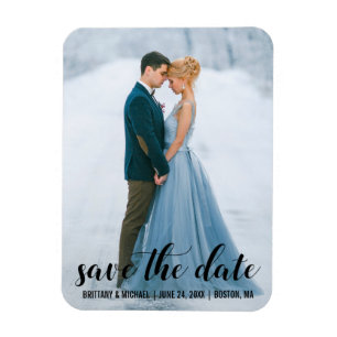 Modern Script Save The Date Engagement Photo BL Magnet
