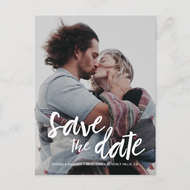 Modern Script Save the date engagement photo Postcard (Front)