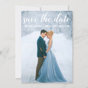 Modern Script Save The Date Engagement Photo W Invitation