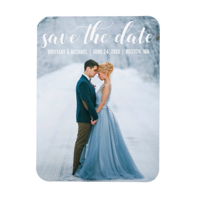 Modern Script Save The Date Engagement Photo W Magnet (Vertical)