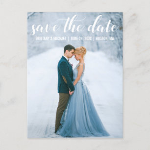 Modern Script Save The Date Engagement Photo W Postcard